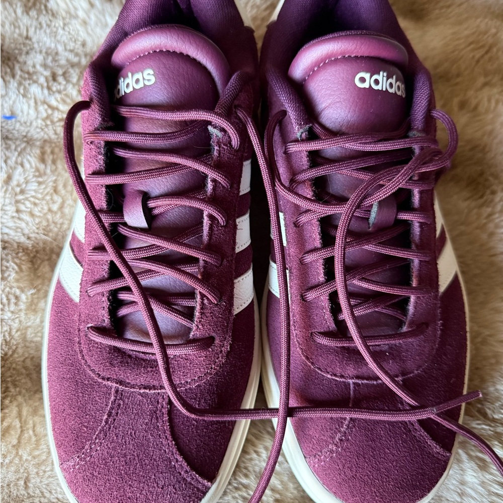 Adidas Women's Maroon and White Sneakers